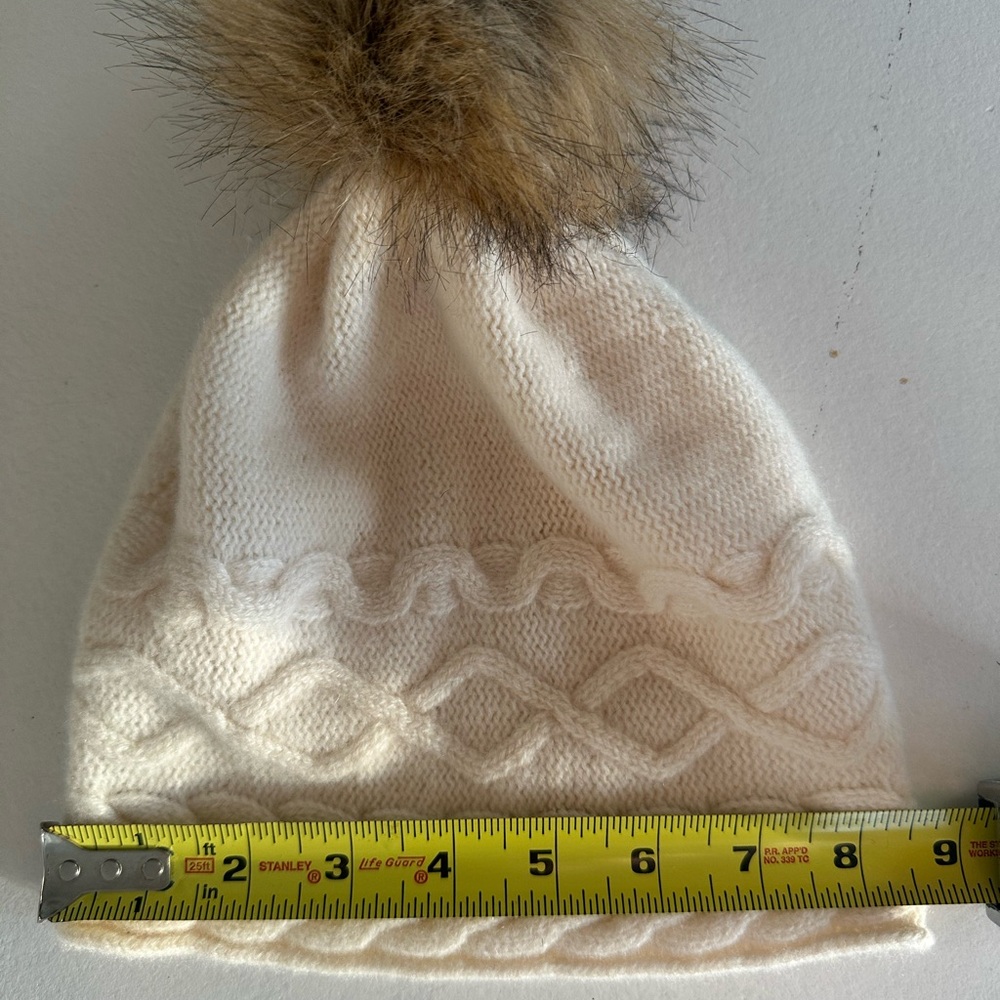 100% Cashmere Cozy Knit Beanie with Faux Fur Pom